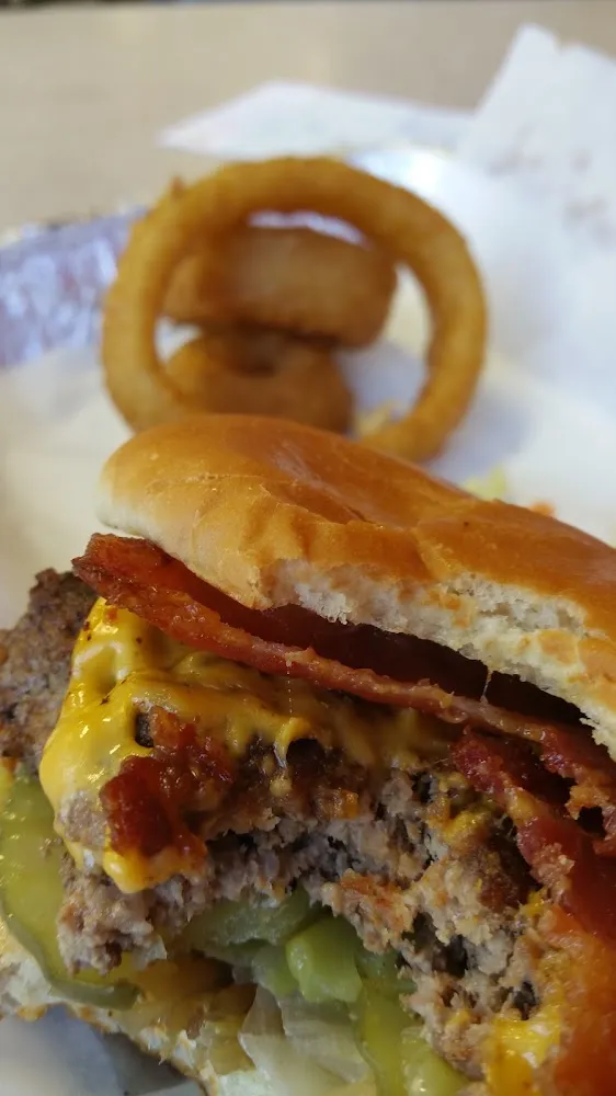 Bacon Cheeseburger and Onion Rings